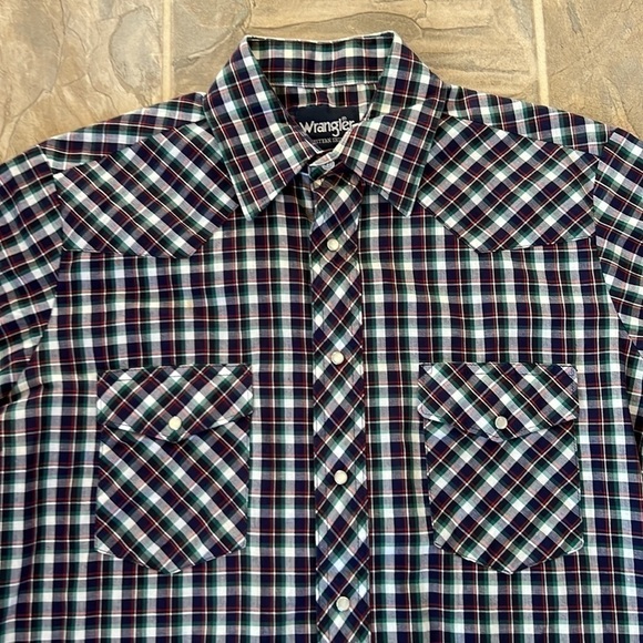 Wrangler Vintage Pearl Snap Short Sleeve Western Shirt Size M Plaid Mens - Picture 2 of 9